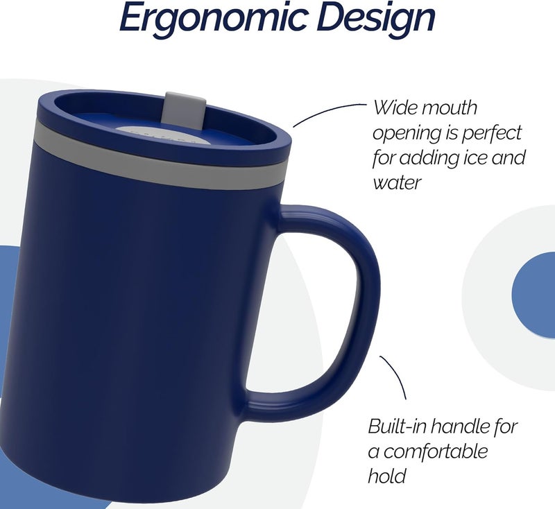 Copco Iconic 16oz Double Wall Insulated Desk Mug with Lid and Handle, Set of 2, BPA-Free Reusable Plastic, Spill-Proof, Microwave & Dishwasher Safe, Wide Mouth, Cup Holder Friendly (Navy/Blue) - Image 5